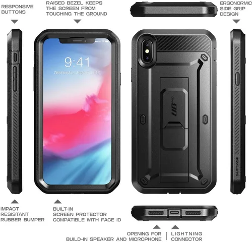 Vista 7 de SUPCASE Unicorn Beetle Pro Series: funda diseñada para iPhone XS Max, funda resistente de cuerpo completo con protector de pantalla integrado y Negro