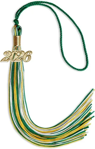 Vista 51 de Endea Graduation Borla mixta de triple color con gota de fecha dorada (negro/dorado/blanco, 2021)