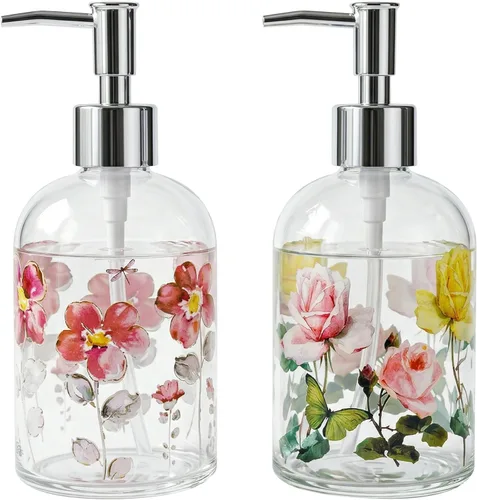 Vista 14 de Dispensador de jabón líquido con bomba de plástico, botella de vidrio recargable de 17 onzas.