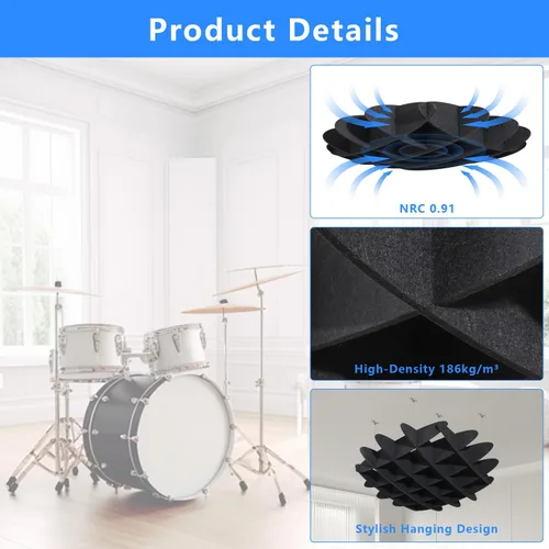 Vista 8 de Panel acústico de gofres para techo, paneles acústicos POOMEL absorbentes de sonido, gran panel de reducción de ruido colgante, difusores de sonido