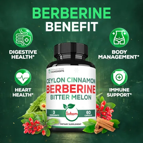 Vista 5 de Satoomi Suplemento de berberina con corteza de canela de Ceilán orgánica y melón amargo - 3 en 1-60 cápsulas veganas