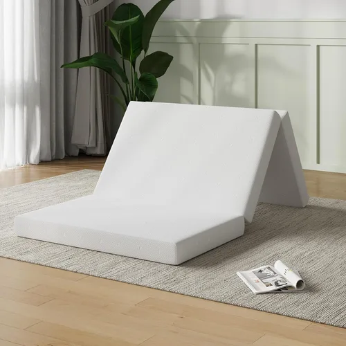 Novilla Colchón plegable, colchón triple de espuma cómoda de tamaño individual con funda de diseño de nube, colchón plegable de 4 pulgadas para