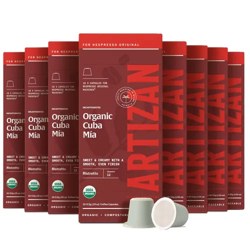 Vista 8 de Artizan Coffee - Cápsulas de café descafeinado orgánico suizo para Nespresso Original Cuba Mia 10 cápsulas compostables para el hogar