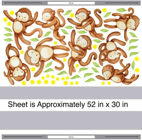 Vista 2 de Juego de calcomanías de pared de acuarela de mono oscilante, calcomanía de pared para guardería por Chromantics