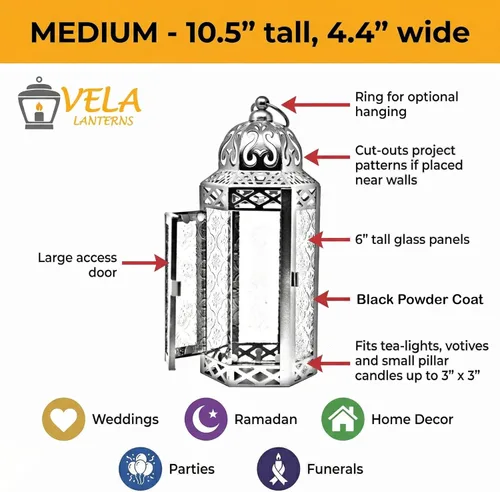 Vista 6 de VELA LANTERNS Farol portavelas decorativo, marroquí, gótico, morado, de 10.5 pulgadas, para mesa o colgar, decoración de Ramadán, decoración