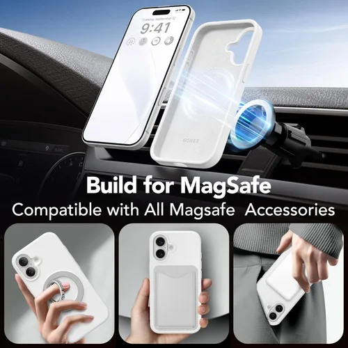 Vista 1639 de GONEZ Funda magnética para iPhone 14, compatible con Magsafe, con protector de pantalla + protector de cámara, forro de microfibra antiarañazos