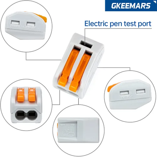Vista 6 de GKEEMARS 50 conectores de cable de palanca, conectores de empalme compactos para cables flexibles trenzados sólidos (2 conductores-naranja)