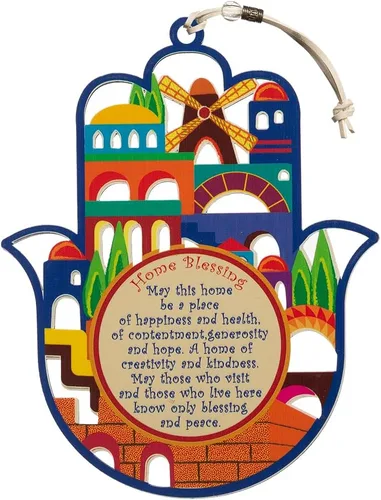 Vista 9 de Amuletos de mano Hamsa de buena suerte con bendición del hogar en inglés de 6.7" de Masoret - Decoración de pared de amuleto de protección contra