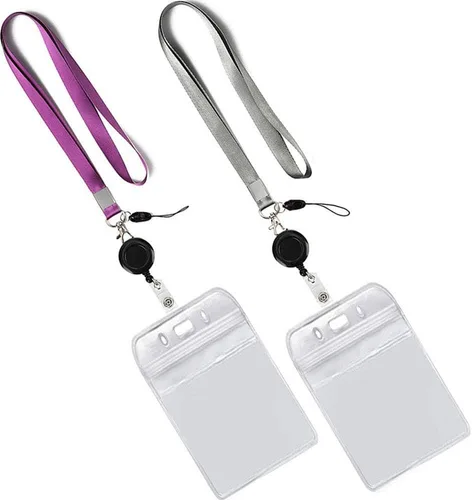 Paquete de 2 cordones de identificación con carrete de soporte para insignia, soporte retráctil para tarjetas de identificación, soporte vertical de