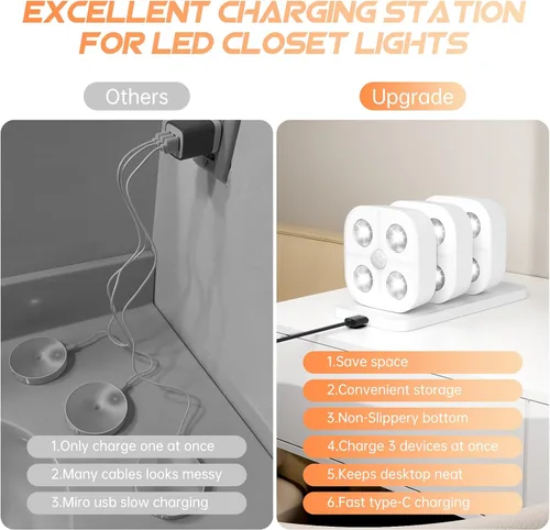 Vista 2 de Luz de Escalón Inalámbrica Recargable Luces de Disco con Estación de Carga, Luz de Disco con Sensor de Movimiento RGB Bajo Iluminación de Gabinete