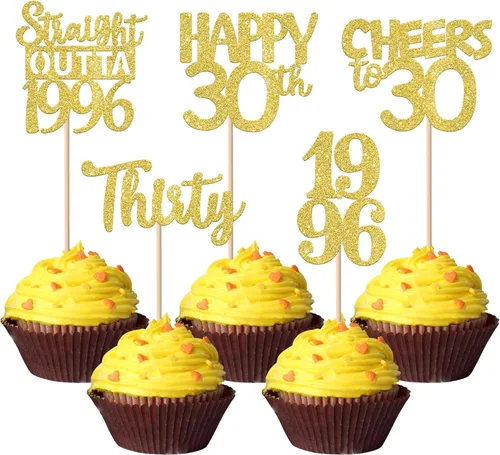 Vista 66 de 30 piezas de decoraciones para pastel de cumpleaños número 10, decoraciones de cupcakes negras con brillo, 10 feliz cumple, directo desde 2016, 10