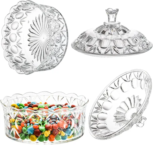 Vista 3 de Lawei Paquete de 2 platos para dulces con tapa, tarro de acrílico decorativo para dulces cubierto de cristal, para bufé de dulces, fiesta, boda