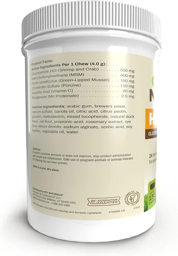 Vista 2 de Pet Naturals Hip and Joint Pro con glucosamina, condroitina y MSM, sabor a pato, 130 masticables - Suplemento de cadera y articulaciones de máxima