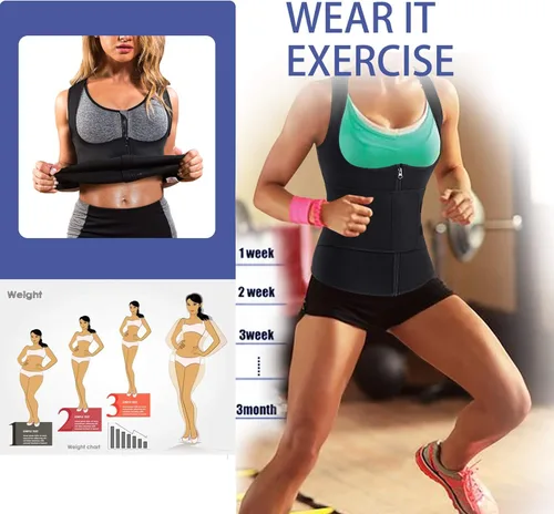 Vista 4 de GAODI Entrenador de cintura para mujer, neopreno, sauna, cremallera, pérdida de peso, moldeador corporal, Chaleco de sauna negro.
