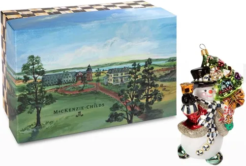 Vista 2 de MacKenzie-Childs Adorno de cristal - Sombrero de muñeco de nieve