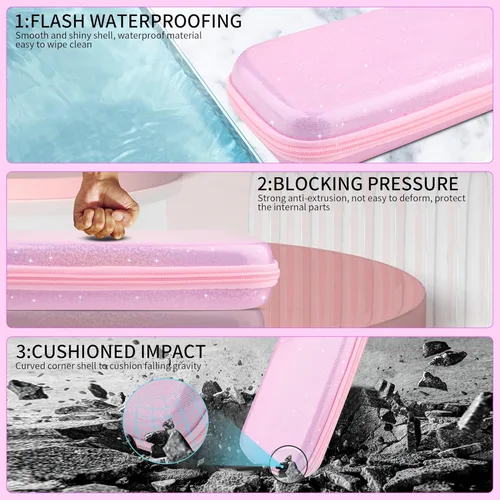 Vista 2 de HYPERCASE Pink Carrying Case Compatible with Nintendo Switch OLED, Portable Travel Storage Case with Glitter Switch Protective Cover, Screen