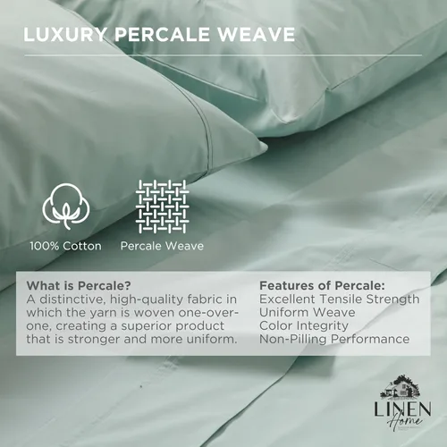 Vista 2 de Sábana bajera de 100% algodón percal, tamaño individual, turco pastel, 1 sábana bajera con bolsillos profundos, ropa de cama fresca y resistente, 39