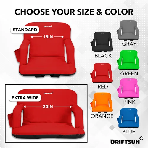 Vista 5 de Driftsun Asientos de estadio extra anchos con respaldo – Sillas plegables de lujo para gradas – Silla deportiva plegable impermeable – Fácil