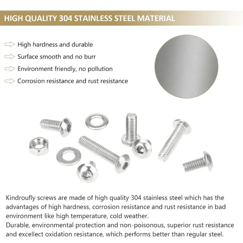 Vista 2 de Juego surtido de 382 piezas de tornillos de cabeza de botón M4 x 5/6/8/10/12/16/20mm, tuercas y arandelas, acero inoxidable 304, rosca totalmente