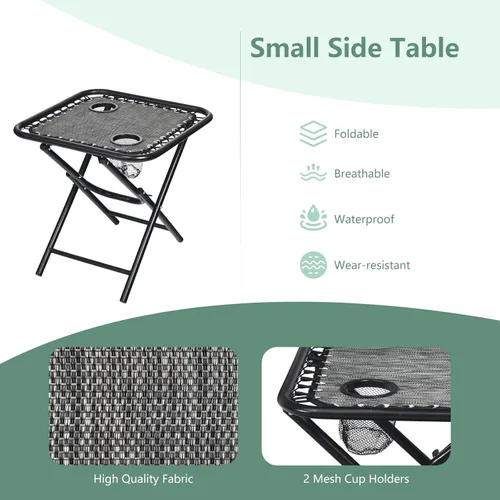 Vista 7 de HAPPYGRILL Juego de sillas de salón Zero Gravity con mesa auxiliar, sillas reclinables plegables con mesa auxiliar y almohada, juego de 3 piezas