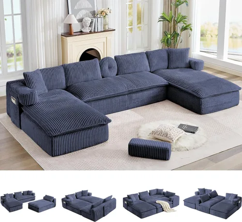 Vista 25 de Sofá Cloud de gran tamaño sin estructura con chaise longue, sofá modular moderno con asiento profundo, varias combinaciones de sofás tapizados