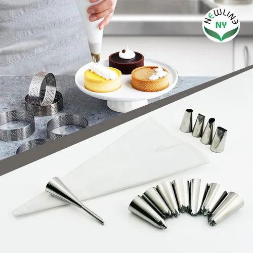 Vista 3 de NewlineNY - Juego de puntas de glaseado para decoración de postres, tartas, tartas, 13 patrones, juego de puntas