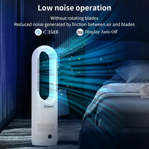 Vista 5 de Hiluce Ventilador sin aspas para todas las estaciones, combo de calentador de espacio de 1400W y ventilador de torre de 40W con control remoto