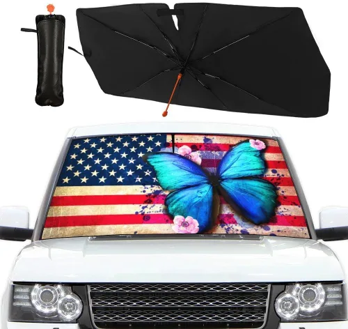 Vista 11 de Parasol plegable para parabrisas de auto con diseño de bandera estadounidense, sombrilla para parabrisas de auto bulldog, bloquea rayos UV y calor