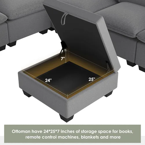Vista 114 de Sofá modular de felpilla con tapicería en forma de L, sofá modular de 4 asientos con otomana extraíble y 5 almohadas para sala de estar, apartamento