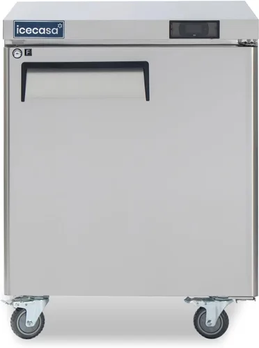 ICECASA 27" de ancho Congelador comercial de encimera para debajo del mostrador de una puerta de acero inoxidable con enfriamiento por ventilador de