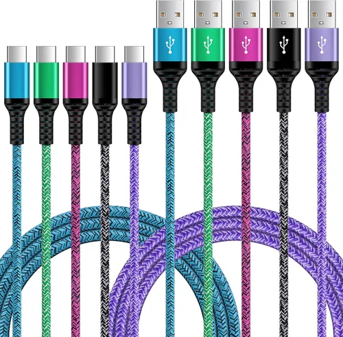 Cable USB C de carga rápida tipo C de 6 pies, paquete de 5 cables de carga de nailon para Samsung Galaxy A17 A16 5G A12 A32 A52 S23 S22 S21 A14 A13
