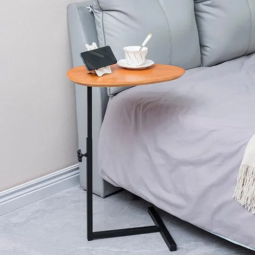 Vista 8 de NOGRAX Mesa auxiliar con altura de elevación (19.7-29.5 in), mesa auxiliar pequeña con base en T de madera maciza, ensamblaje de elevación móvil