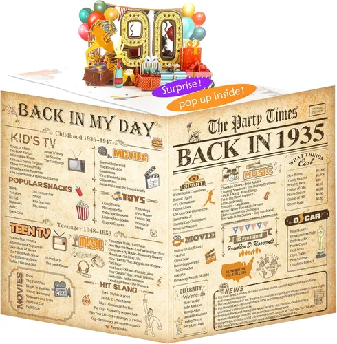 Vista 19 de Tarjetas de cumpleaños 90 para mujeres y hombres, ideas de regalo de cumpleaños 3D emergentes para abuela, mamá, papá, divertidas decoraciones