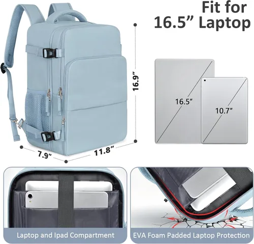 Vista 53 de Mochila de Viaje Snoffic para Mujer, Negro, 17 pulg.