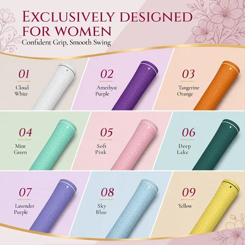 Vista 6 de SAPLIZE Empuñaduras de golf exclusivas para mujer, paquete de 13 empuñaduras de goma suave con diseño cónico optimizado, cómodos y absorbentes