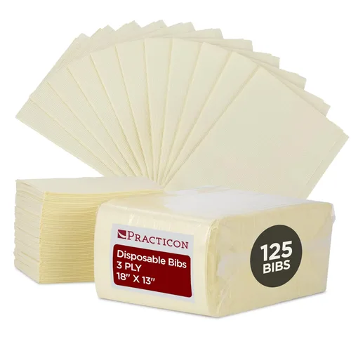 Vista 11 de Practicon Paquete de 125 Baberos Desechables Negros para Pacientes, 18" x 13", Hoja de Babero de Papel Impermeable de 3 Capas con Respaldo