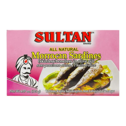 Sultan Sardinas marroquíes sin hueso y sin piel en aceite de oliva, 100% natural, altas proteínas, sin aditivos, sin conservantes, paleo, carnívoro,