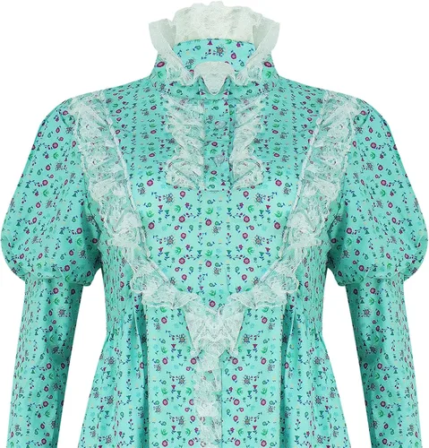 Vista 4 de Camisones para mujer, disfraz de exorcista, Halloween, cosplay, ropa de dormir de algodón suave, vestido floral para la casa, vestido de noche cómodo
