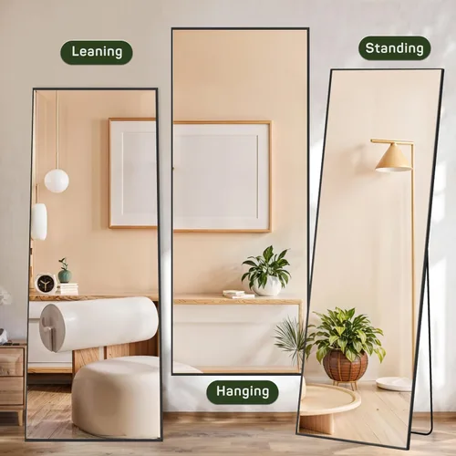 Vista 4 de Espejo de longitud completa, espejos de pared de cuerpo de 16 x 59 pulgadas con vidrio inastillable, para colocar de pie, colgar o inclinarse