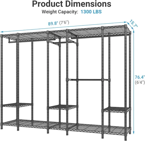 Vista 6 de VIPEK V50 - Perchero extra grande portátil para armario de dormitorio, armario independiente, armario de ropa de gran capacidad, estante resistente