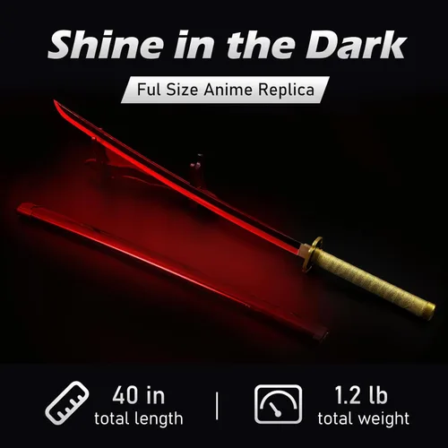 Vista 2 de Ji Guoyuan 1 - Espada Katana iluminada de 40 pulgadas, réplica de espada samurái de plástico LED recargable con cinturón y soporte de exhibición