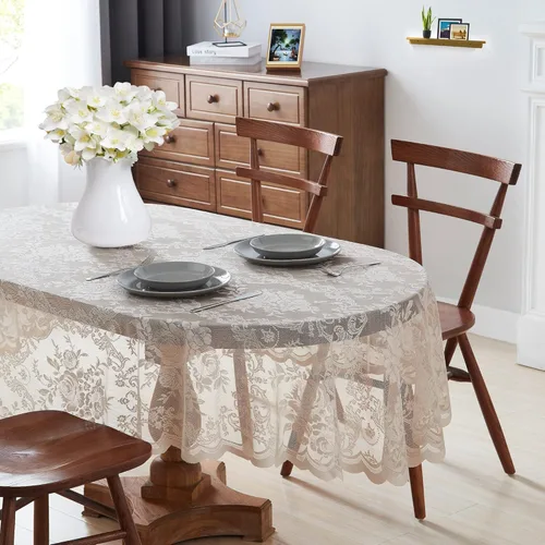 Vista 14 de 36 Inch Black Round Lace Tablecloth. Classic Elegant Floral Pattern is Ideal Choice for Any Luxury Dining Room, Birthday, Wedding or Holiday
