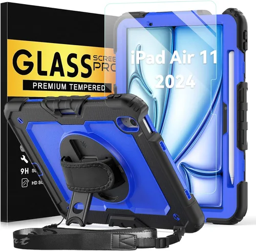 Vista 16 de BLOSOMEET Funda para iPad Air de 11 pulgadas M3 2025 y M2 2024 con protector de pantalla de vidrio templado y soporte para lápiz, funda para iPad