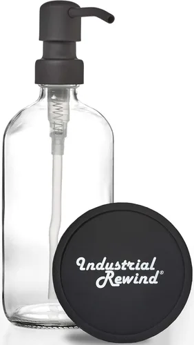 Dispensador de jabón negro mate en botella de vidrio transparente de 16 onzas para fregadero de cocina o tocador de baño