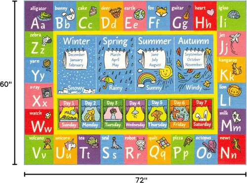 Vista 3 de KC Cubs Educational Kids Rug – ABC Alphabet, Seasons, Months & Days Learning Mat – Soft Interactive Carpet for Classroom, Playroom & Bedroom