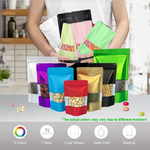 Vista 6 de Bolsas de Mylar de 7.1"x10.2" de 1 cuarto de galón, 120 piezas para almacenamiento de alimentos, bolsa a prueba de olores con ventana mate, bolsas