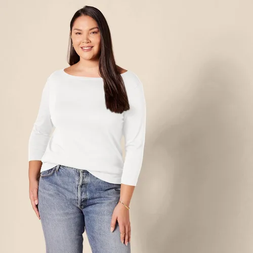 Vista 7 de Tienda Essentials Camiseta de manga 34 y cuello barco de corte entallado para mujer