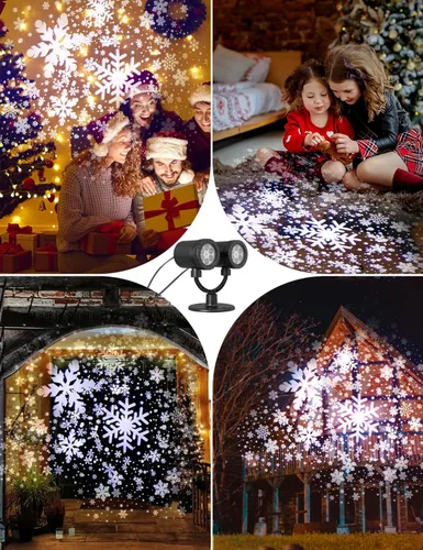 Vista 4 de Luces de proyección de copo de nieve de doble cabezal navideño, ZBPP luces LED navideñas para exteriores IP65 impermeables, lámpara de nieve