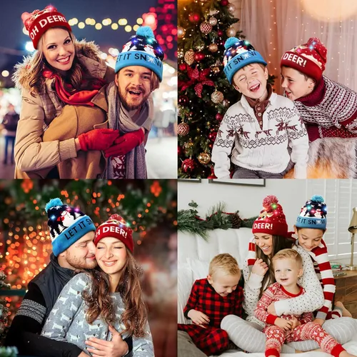 Vista 4 de LED Christmas Hat Red, Light Up Christmas Hat Beanie Holiday Hat with Cute Deer