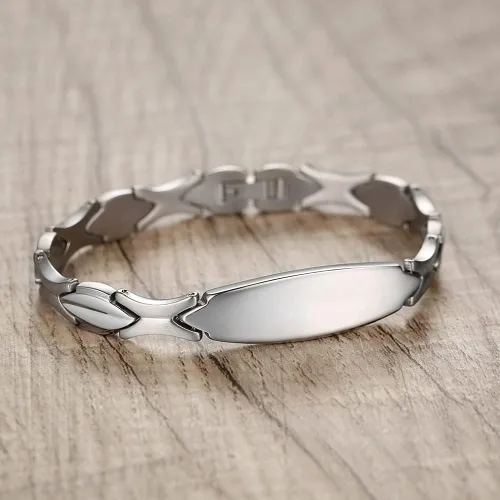 Vista 2 de LinnaLove Fashioin Name Bar Bracelet,Shiny Stainless Steel Personalized Engraved Bracelets for women